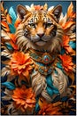 cat portrait, royal rich cat, ornaments on body,