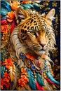 cat portrait, royal rich cat, ornaments on body,