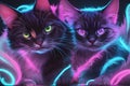 Cat Portraits Futuristic Feline Mystique in Electric Hues against Dark Background Luminous Eyes