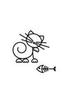 Cat Print. Funny kitten playing with a fish. Minimalist Art