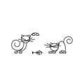 Cat Print. Funny kittens playing with a fish. Minimalist Art Royalty Free Stock Photo