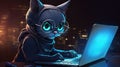 Cat programmer or gamer with computer. Generative AI