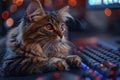 Cat programmer sits at the computer. Generative AI