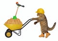 Cat pushes barrow full of sand Royalty Free Stock Photo