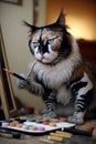 Cat putting on warpaint. Generative AI Royalty Free Stock Photo