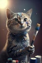 Cat putting on warpaint. Generative AI Royalty Free Stock Photo