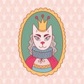 Cat queen portrait doodle vector Royalty Free Stock Photo