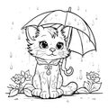 Cat In Rainy Day Coloring Page For Kids