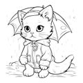 Cat In Rainy Day Coloring Page For Kids