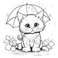 Cat In Rainy Day Coloring Page For Kids