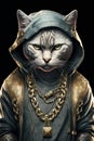 cat rapper boss in gangsta style with gold chains. Thug life concept. Generative AI illustration