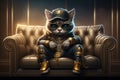 cat rapper boss in gangsta style with gold chains. Thug life concept. Generative AI illustration