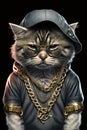 cat rapper boss in gangsta style with gold chains. Thug life concept. Generative AI illustration