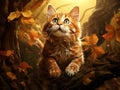 Ai Generated illustration Wildlife Concept of Cat ready to jump from tree Royalty Free Stock Photo