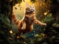 Ai Generated illustration Wildlife Concept of Cat ready to jump from tree Royalty Free Stock Photo