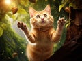 Ai Generated illustration Wildlife Concept of Cat ready to jump from tree Royalty Free Stock Photo