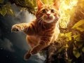 Ai Generated illustration Wildlife Concept of Cat ready to jump from tree Royalty Free Stock Photo