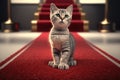 Cat on red carpet winning oscar award. AI generation