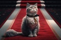 Cat on red carpet winning oscar award. AI generation