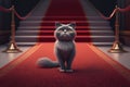 Cat on red carpet winning oscar award. AI generation