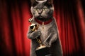 Cat on red carpet winning oscar award illustration generative ai