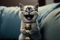 Cat on red carpet winning oscar award illustration generative ai