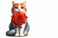 Cat with a red rose. Space for text. Royalty Free Stock Photo
