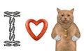 Cat reddish loves heart shaped sausage Royalty Free Stock Photo