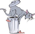Cat and refuse bin cartoon Royalty Free Stock Photo
