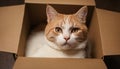 Cat resting in cardboard box in a home environment during the day for comfort and security. The cat is attracted to Royalty Free Stock Photo