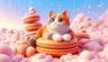 A cat resting on a stack of giant macarons floating in the clouds Royalty Free Stock Photo