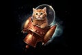 Cat on Rocket Ship Image. Generative AI