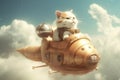 Cat on Rocket Ship Image. Generative AI