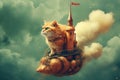 Cat on Rocket Ship Image. Generative AI