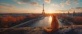 Cat on the rooftops of Paris with the Eiffel Tower background. Landscape Paris, France. Banner Royalty Free Stock Photo