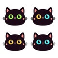 Cat round face set. Black silhouette icon. Kitten with big yellow, blue, green eyes. Cute cartoon funny pet baby character. Pink Royalty Free Stock Photo