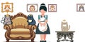 Cat royalty drink tea maid picture frames vector graphics illustration