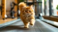 A cat running on a treadmill in a room Royalty Free Stock Photo