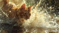 A cat is running through water with bubbles coming out of its mouth, AI