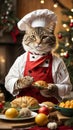 Cat\'s Christmas Kitchen: Chef Whips Up a Delightful Feast for the Holiday Royalty Free Stock Photo