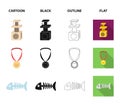 Cat`s Eyes, A Collar, A House For A Cat, A Medal On A Ribbon.Cat Set Collection Icons In Cartoon,black,outline,flat