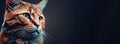 Cat\'s face in decaying digital style, banner. Stylized intelligent animal. Generative AI