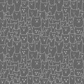 The cat`s muzzle, seamless pattern. The contours of the animals, lolcats . Hand drawn vector background. White and grey