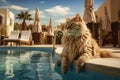 Cat's Ultimate Vacation by the Swimming Pool. Generative By Ai Royalty Free Stock Photo