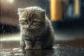 Cat, sad lonely abandoned, under the rain illustration generative ai