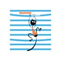 Cat Sailor. MARINE FOREVER. Emblem. Funny black cat