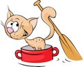 Cat sails in a red pot and Paddle Tail - vector