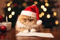 Cat In A Santa Hat Writes A Christmas Letter To Santa Claus