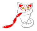 Cat and sausages Royalty Free Stock Photo