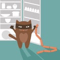 Cat, sausages and refrigerator Royalty Free Stock Photo